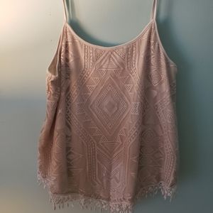 Aztec lace spaghetti strap top w/ fringe